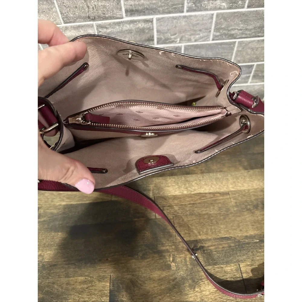 Kate Spade Marti Shoulder Bucket Drawstring Bag Deep‎ Berry Pebbled Leather